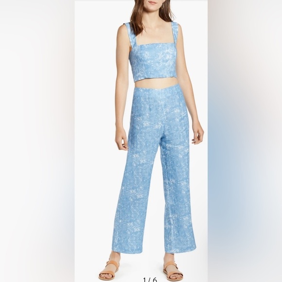 New! Reformation Mara 2–Piece Set Tie Dye Linen Cropped Top & Wide Leg 🩵 size 4 - Picture 2 of 16